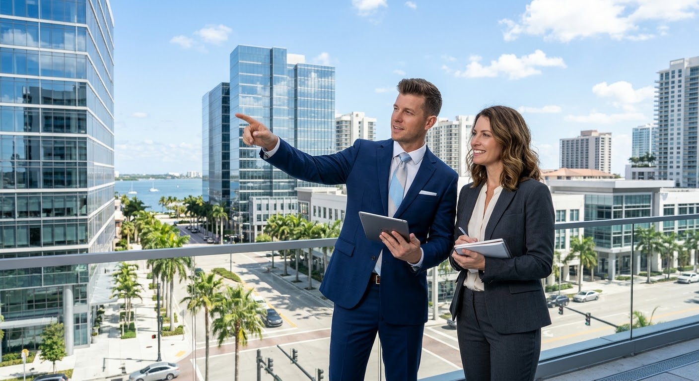Commercial real estate agent overlooking Florida commercial properties