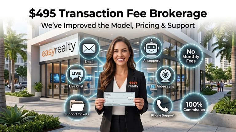 Florida real estate agent learning how a $495 transaction fee brokerage provides 100% commission and fanatical support.
