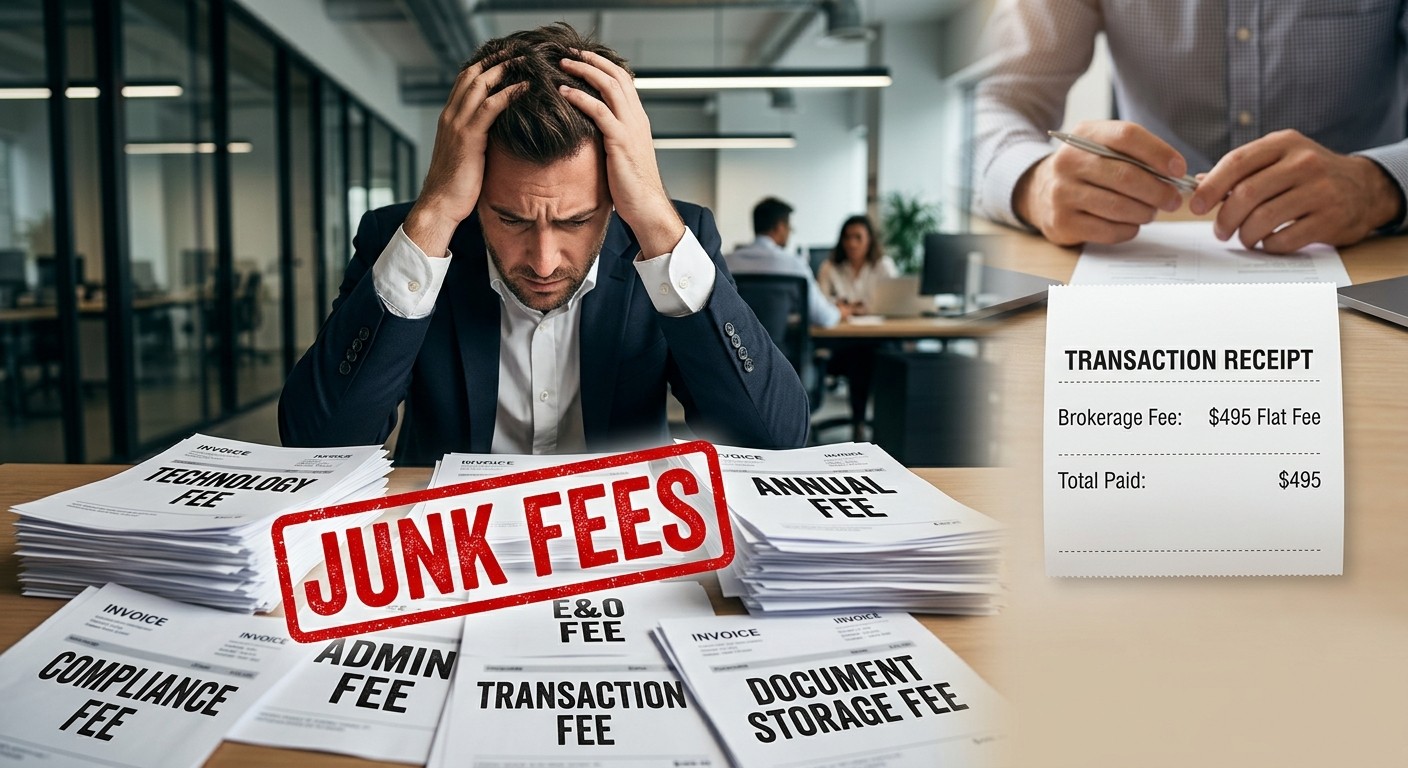 Real estate agent frustrated by multiple brokerage junk fees while comparing them to Easy Realty's simple $495 transaction fee model.