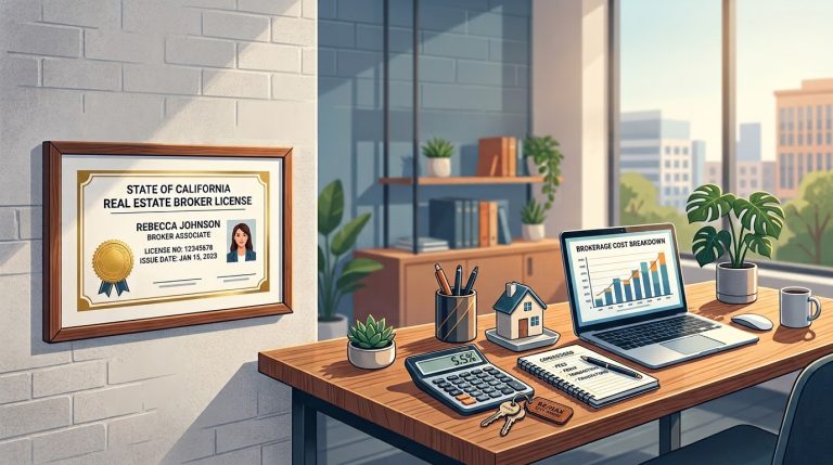 Real estate agent reviewing the cost of brokerage fees for holding a real estate license