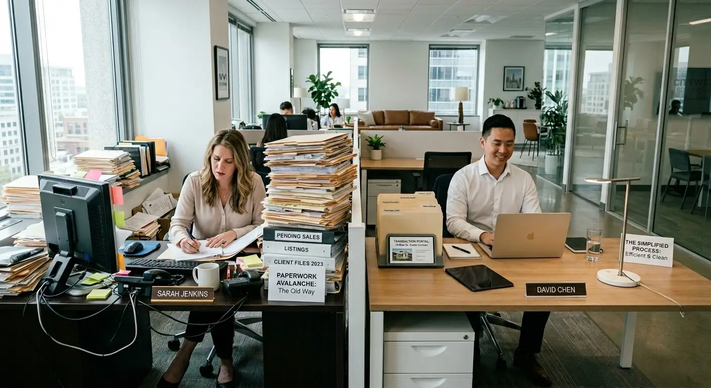 Florida real estate forms required compared to a large Realtor paperwork stack versus a simplified transaction document set