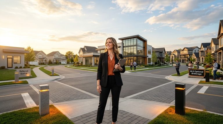Real estate agent comparing MLS optional brokerage and referral status career paths.