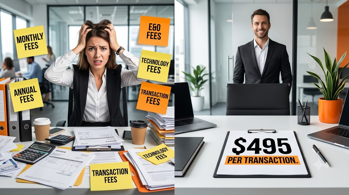 Real estate agent comparing multiple brokerage fees with a simple $495 per transaction pricing model.