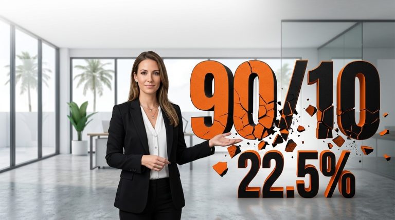 Real estate agent presenting broken 90 10 commission split revealing 22.5 percent actual earnings in Florida referral brokerages