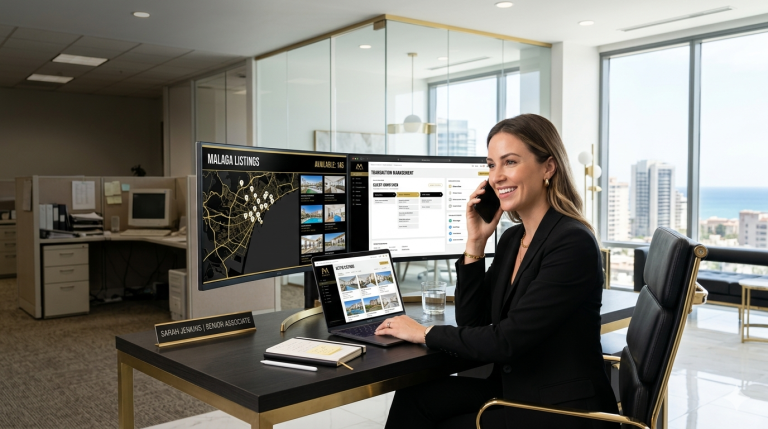 Real estate agent using modern tools and systems, representing what agents want from a brokerage such as support, training, and scalable business systems