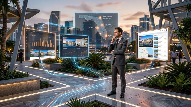 Real estate agent choosing between multiple MLS systems through a digital property listing platform.