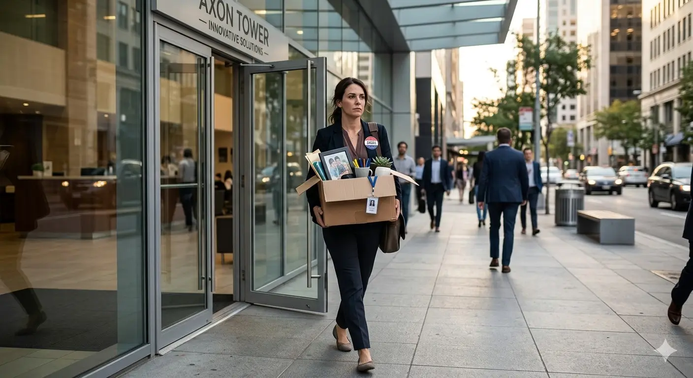 Real estate agent leaving corporate office building with a box of belongings, illustrating why agents are leaving brokerages and moving away from traditional brokerage environments.